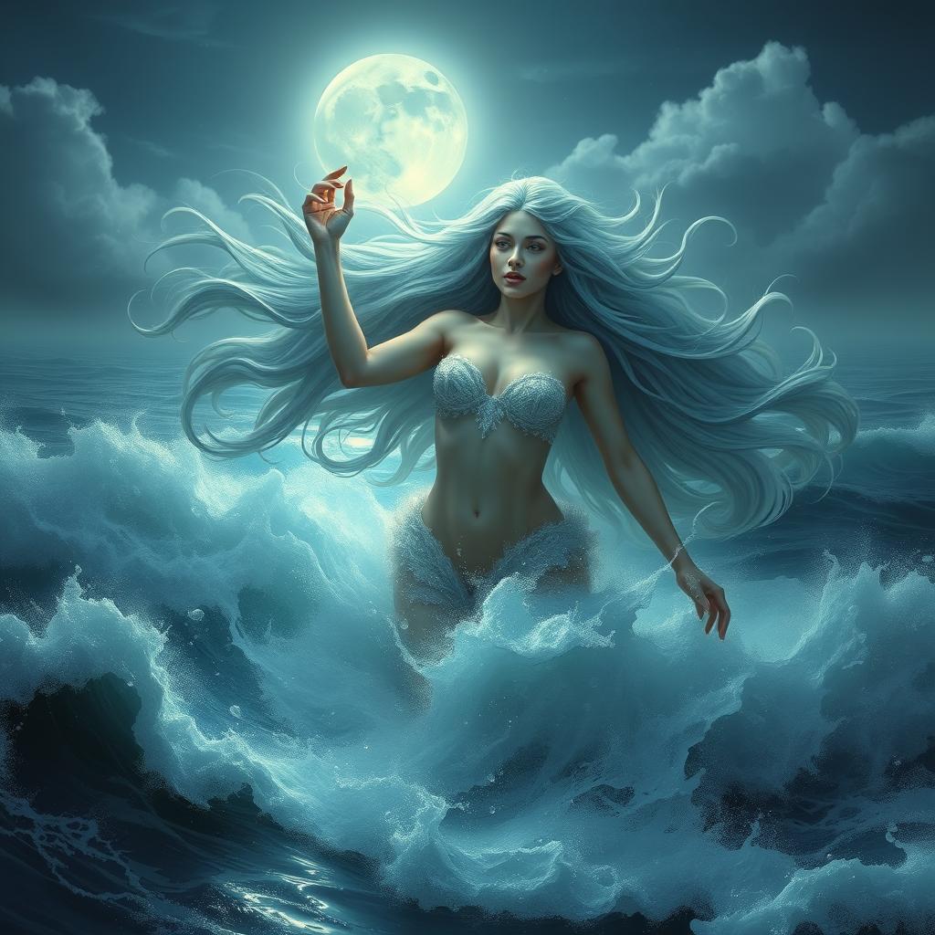 A mystical siren rising from the ocean, embodying the essence of beauty and danger