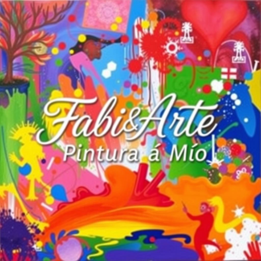 A vibrant and artistic representation featuring the phrase 'Fabi&Arte Pintura à Mão' elegantly styled in flowing cursive typography