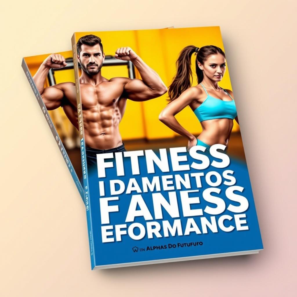 A professional e-book cover design featuring a muscular man and a fit woman posing in a dynamic fitness environment, showcasing their strength and athleticism