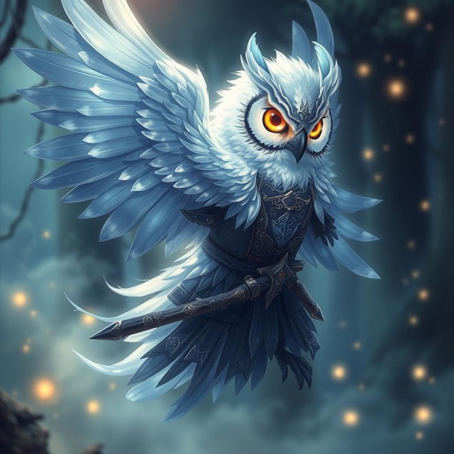 An Echo Owl Samurai depicted as a translucent spirit ghost in a mystical setting