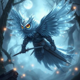 An Echo Owl Samurai depicted as a translucent spirit ghost in a mystical setting