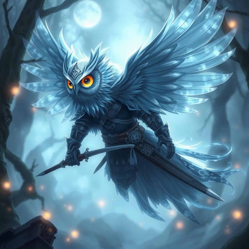 An Echo Owl Samurai depicted as a translucent spirit ghost in a mystical setting