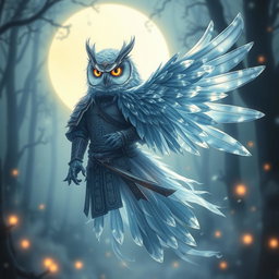 An Echo Owl Samurai represented as a translucent spirit ghost in a mystical setting