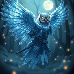 An Echo Owl Samurai represented as a translucent spirit ghost in a mystical setting