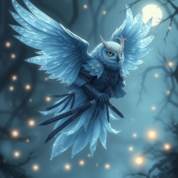 An Echo Owl Samurai depicted as a translucent spirit ghost, with a faceless appearance, in a mystical and enchanting environment