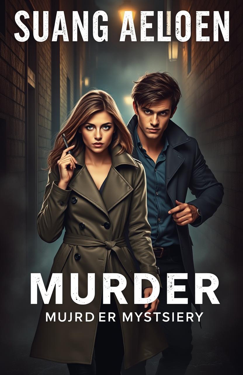A compelling young adult book cover featuring a young female detective and a young male detective in a dark, atmospheric alleyway