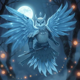 An Echo Owl Samurai illustrated as a translucent spirit ghost, featuring a faceless design, set in a mystical and enchanting environment