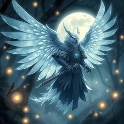 An Echo Owl Samurai illustrated as a translucent spirit ghost, featuring a faceless design, set in a mystical and enchanting environment