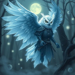 An Echo Owl Samurai illustrated as a translucent spirit ghost, featuring a completely faceless design, enveloped in an aura of mystery