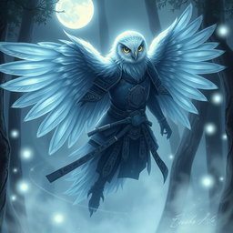 An Echo Owl Samurai illustrated as a translucent spirit ghost, featuring a completely faceless design, enveloped in an aura of mystery