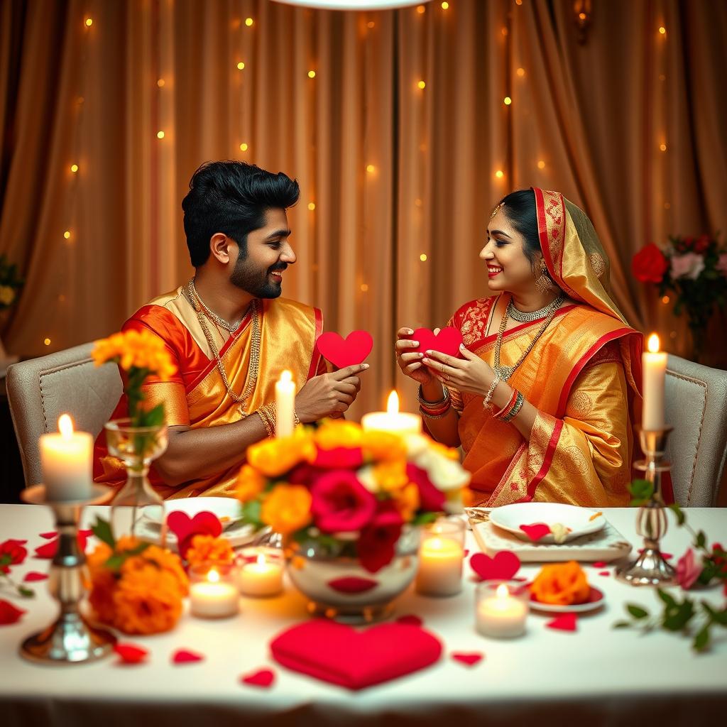 A heartwarming scene of an Indian couple celebrating Valentine's Day
