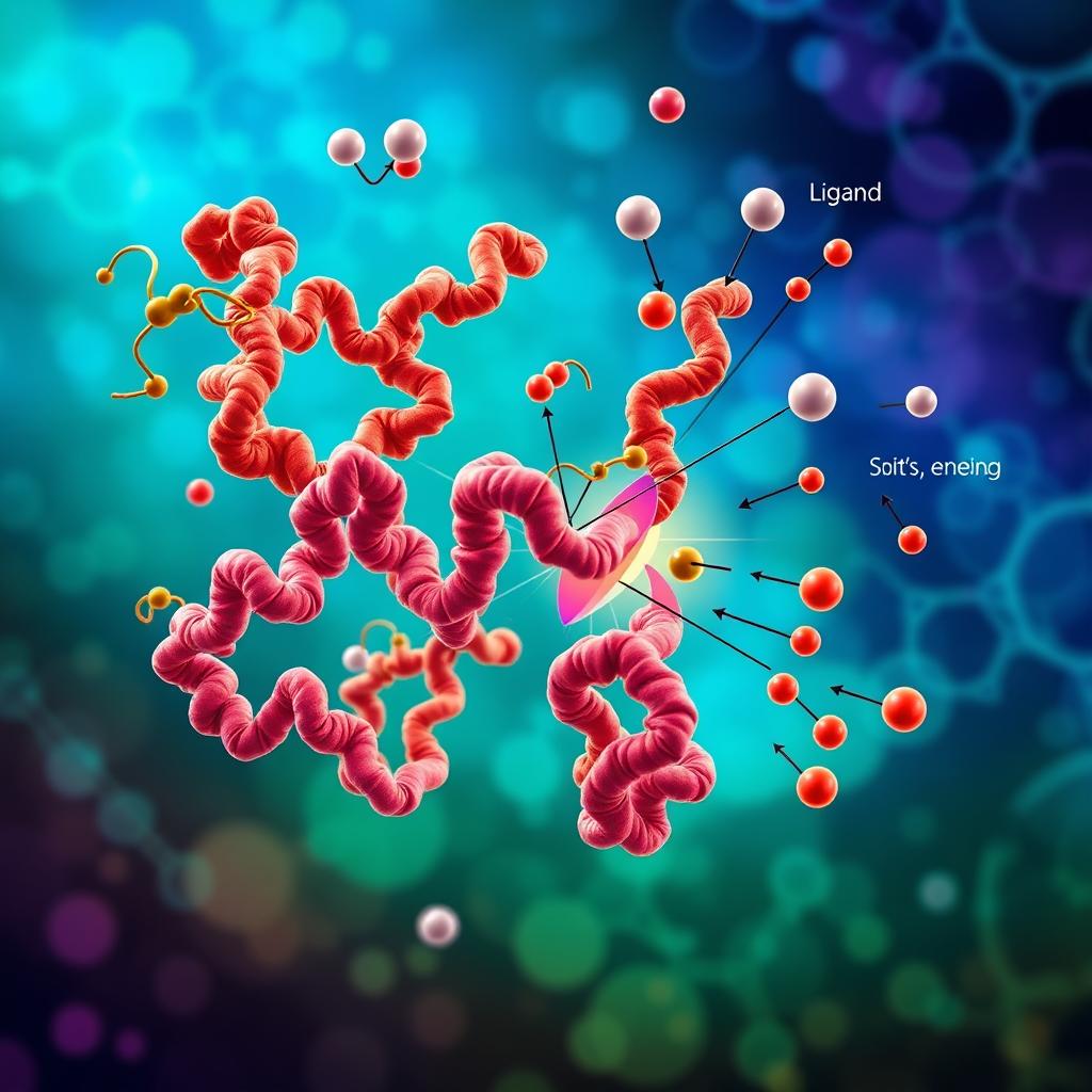 An intricate illustration portraying molecular dynamics and docking in a scientific context