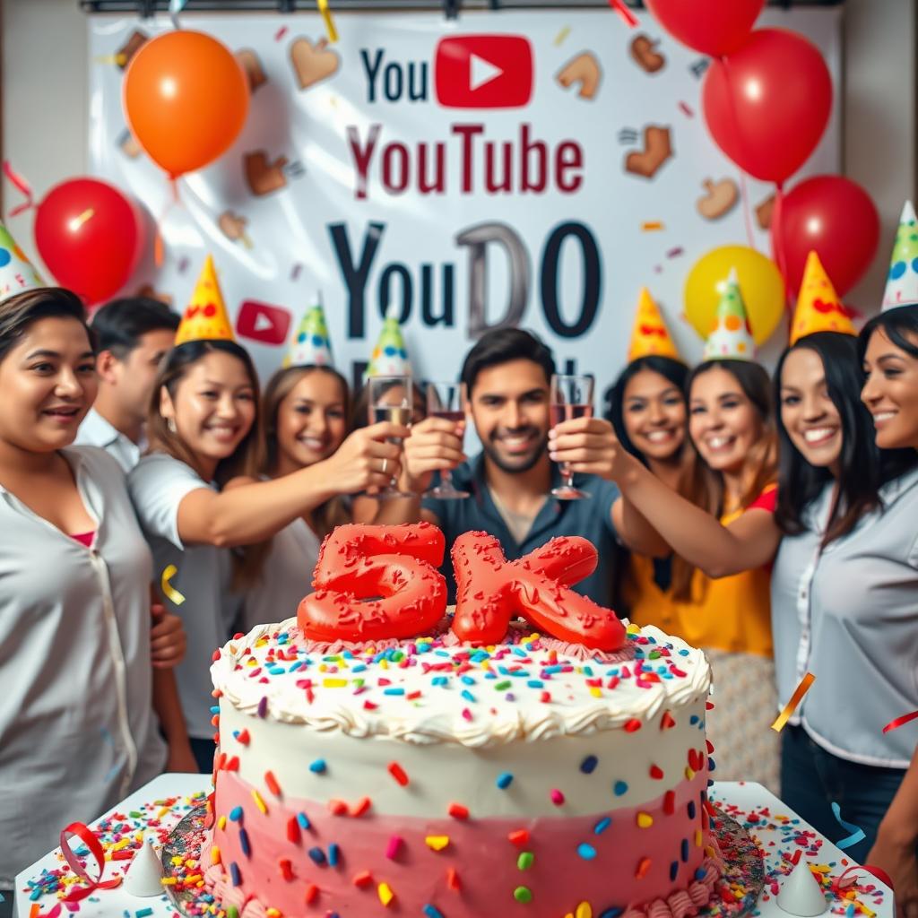 A vibrant and celebratory scene showcasing a festive atmosphere for reaching 5000 subscribers on YouTube