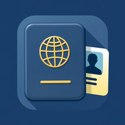 An icon symbolizing an ID or passport, featuring a simple, minimalist design of a passport with the recognizable globe emblem embossed on the cover