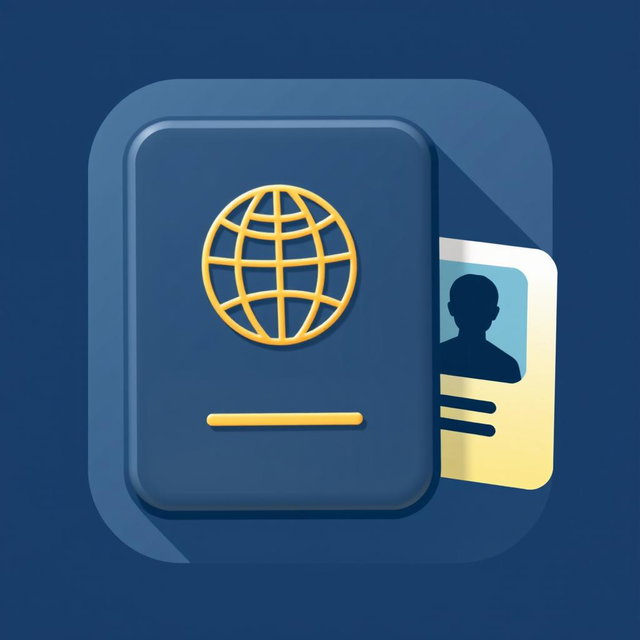 An icon symbolizing an ID or passport, featuring a simple, minimalist design of a passport with the recognizable globe emblem embossed on the cover