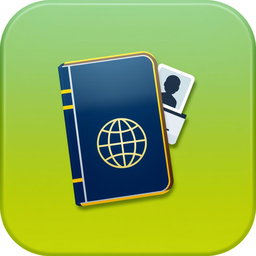 An icon symbolizing an ID or passport, featuring a simple, minimalist design of a passport with the recognizable globe emblem embossed on the cover