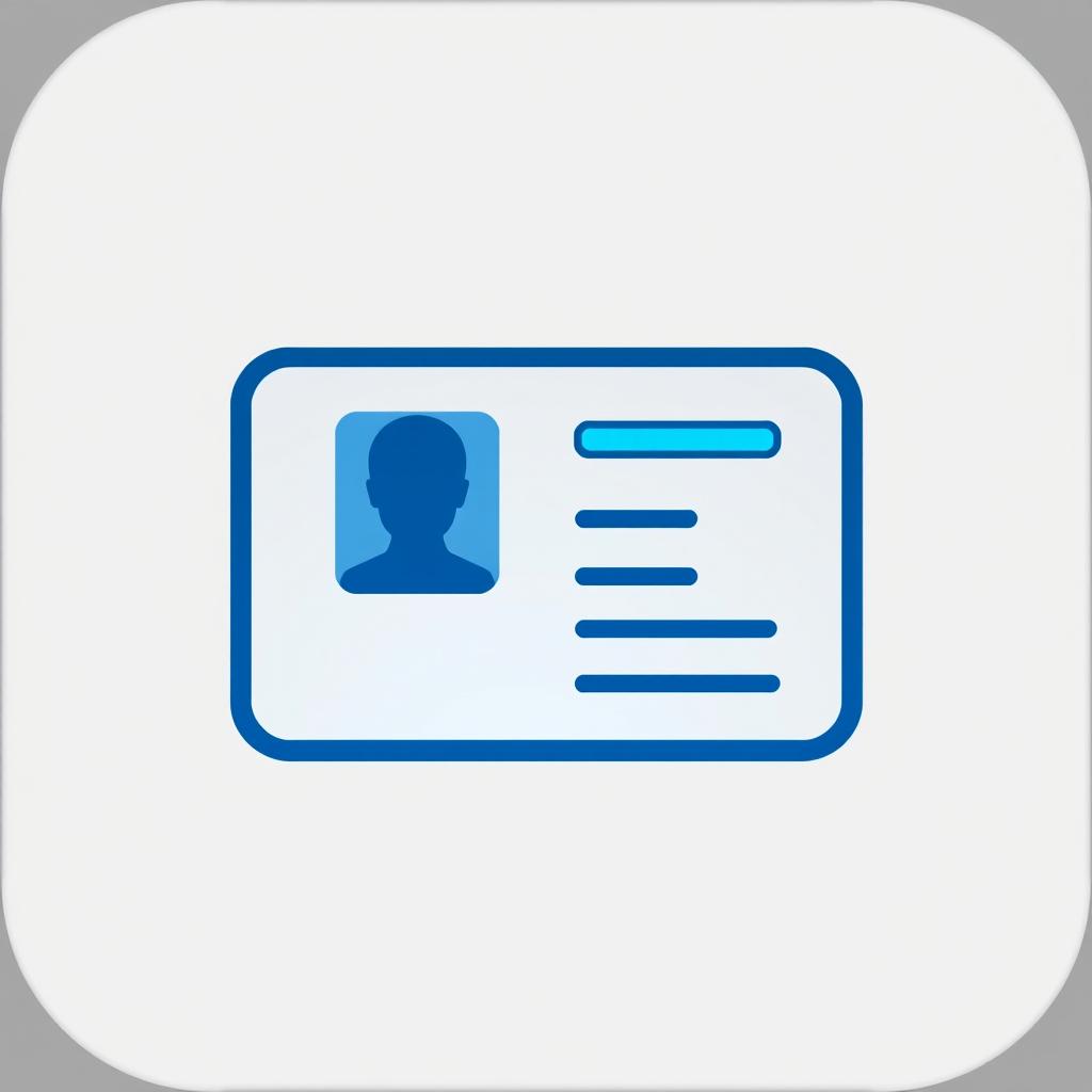 An icon symbolizing an ID, featuring a straightforward design of a rectangular ID card with rounded corners