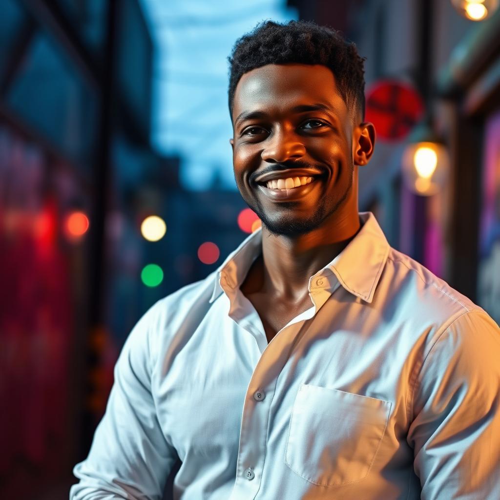 A handsome black man standing confidently with a warm smile