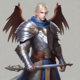 A digital art portrait of a half-elf paladin devoted to Bahamut