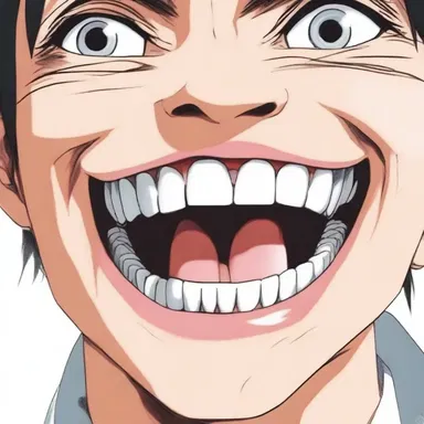 The anime character had a distinctive smile, with perfectly aligned teeth within the alveolar arch.