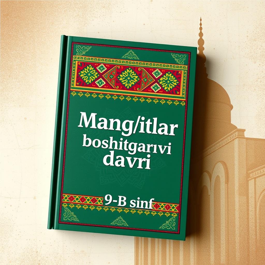 A history book cover focused on Uzbekistan, featuring the text 'Mang'itlar boshqaruvi davri' prominently on the front, with '9-B sinf' in a smaller font beneath it