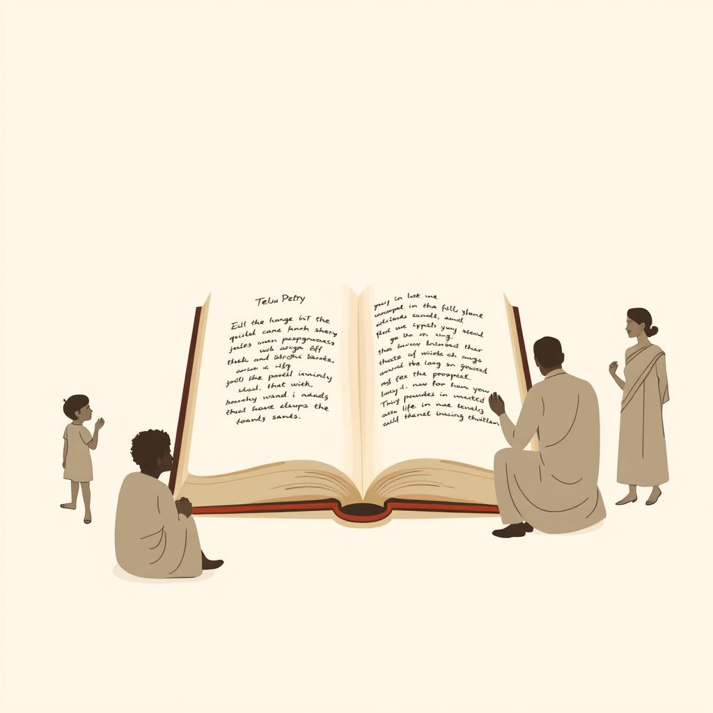 A minimalist illustration capturing the essence of Telugu poetry, emphasizing a range of emotions across all age groups