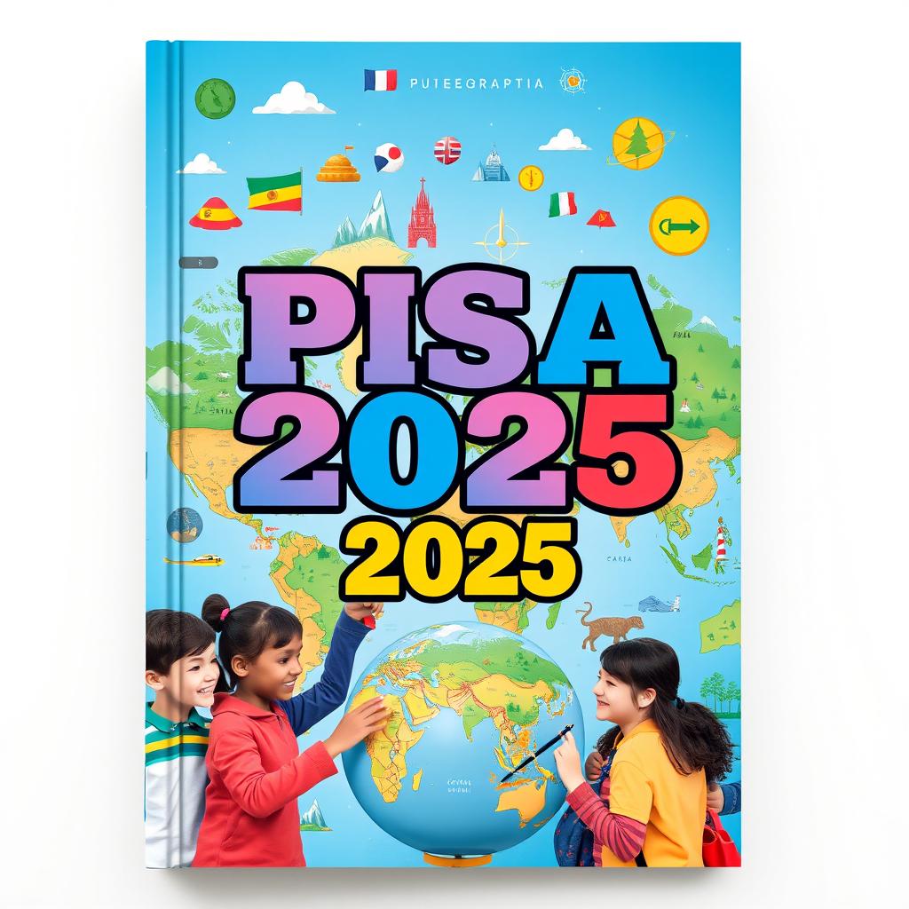 A striking book cover design for 'PISA 2025: ГЕОГРАФИЯ'
