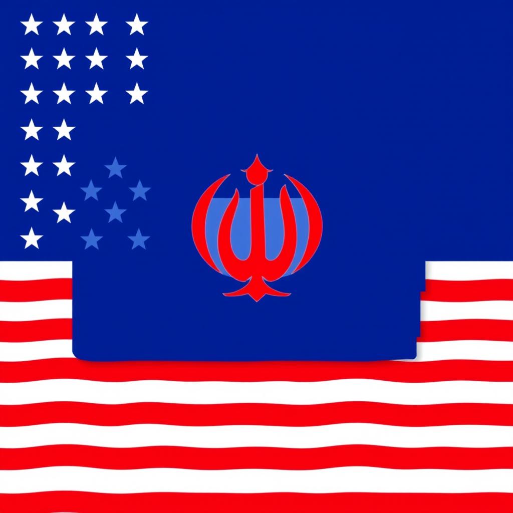 A stylized representation of the United States flag, featuring alternating red and white stripes, but with the star field in the top left corner replaced by a prominent artistic depiction of the 'Allah' symbol, similar to that found in the center of the Iranian flag