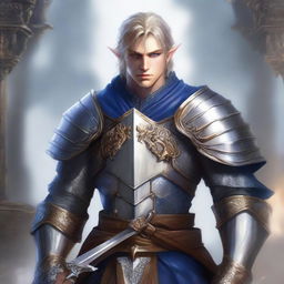 An image of a half-elf paladin dedicated to Bahamut, portrayed in a realistic and fairytale-like art style