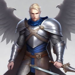 An image of a half-elf paladin dedicated to Bahamut, portrayed in a realistic and fairytale-like art style