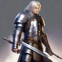 An image of a half-elf paladin dedicated to Bahamut, portrayed in a realistic and fairytale-like art style