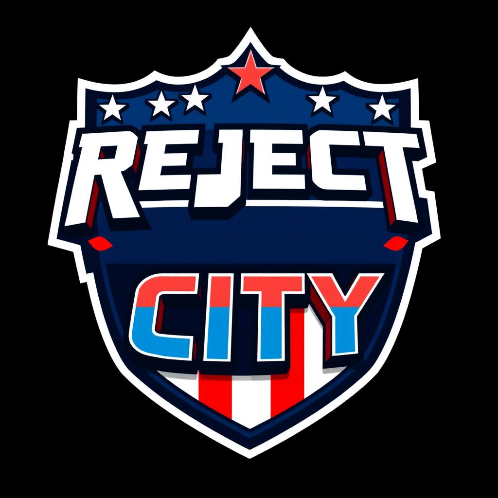 A creative redesign of the NFL logo where the letters 'NFL' are replaced with 'REJECT CITY' in bold, eye-catching typography