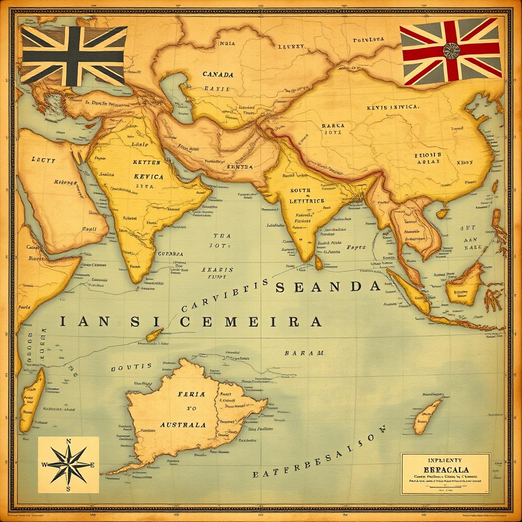 A detailed vintage-style map showcasing British-controlled territories during the height of the British Empire