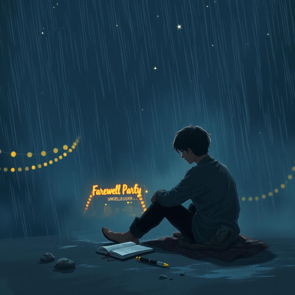 A deeply emotional scene of Rohan sitting alone beneath a starlit sky, his face reflecting sorrow and longing as he contemplates his unrequited love for Aisha