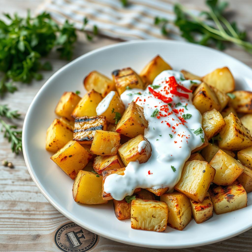 A delicious grilled potato salad featuring tender, golden-brown grilled potatoes