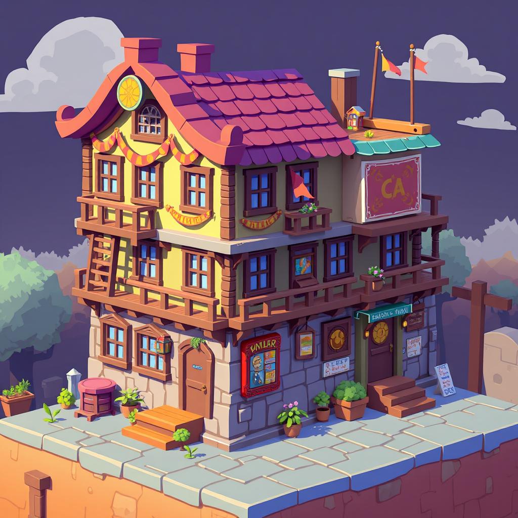 Vibrant Pixel Art Building for Your 2D Platformer