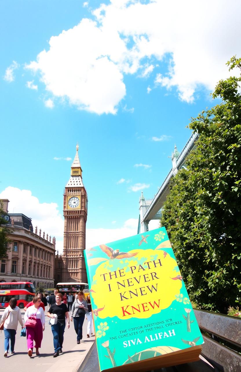 A vibrant and sunny scene set in London, showcasing iconic landmarks such as the Big Ben, Tower Bridge, and the River Thames