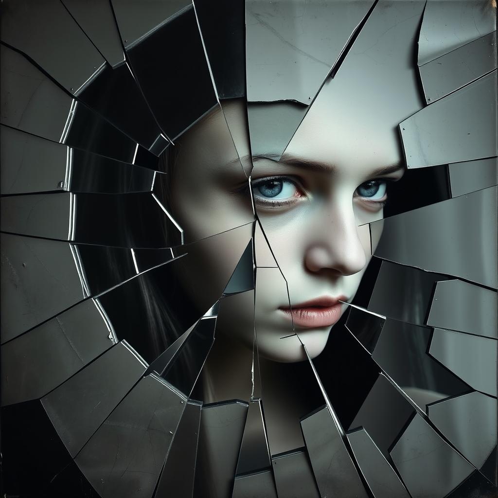A large cracked mirror occupies the majority of the cover