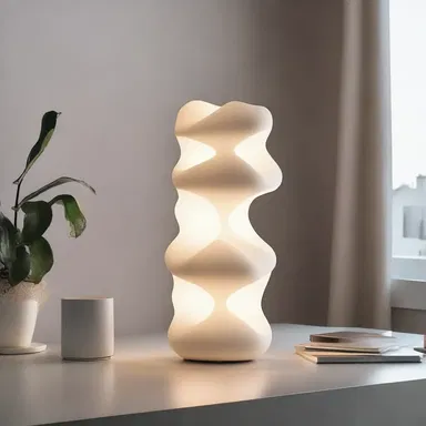 The modern design of the alveolar consonant-shaped lamp adds a unique touch to the room.