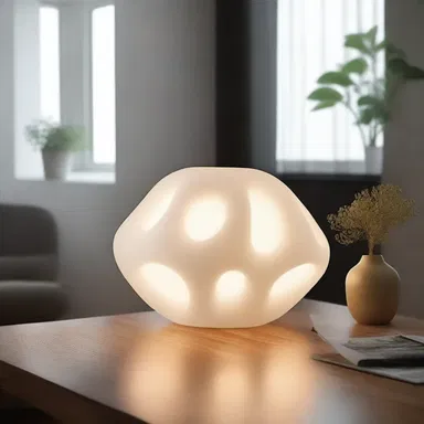 The modern design of the alveolar consonant-shaped lamp adds a unique touch to the room.