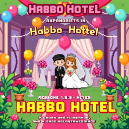 A pixel art wedding invitation designed in the style of Habbo Hotel