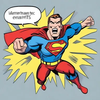 The superhero's catchphrase is known for its bold lettering, especially the alveolar consonants that make it stand out.