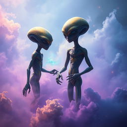 A captivating scene featuring extraterrestrial beings amidst swirling cosmic dust
