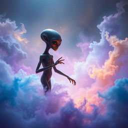A captivating scene featuring extraterrestrial beings amidst swirling cosmic dust