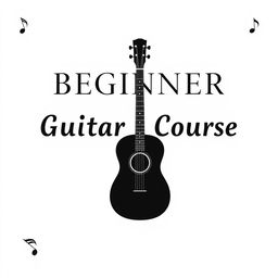A simple black and white cover design for a beginner guitar course