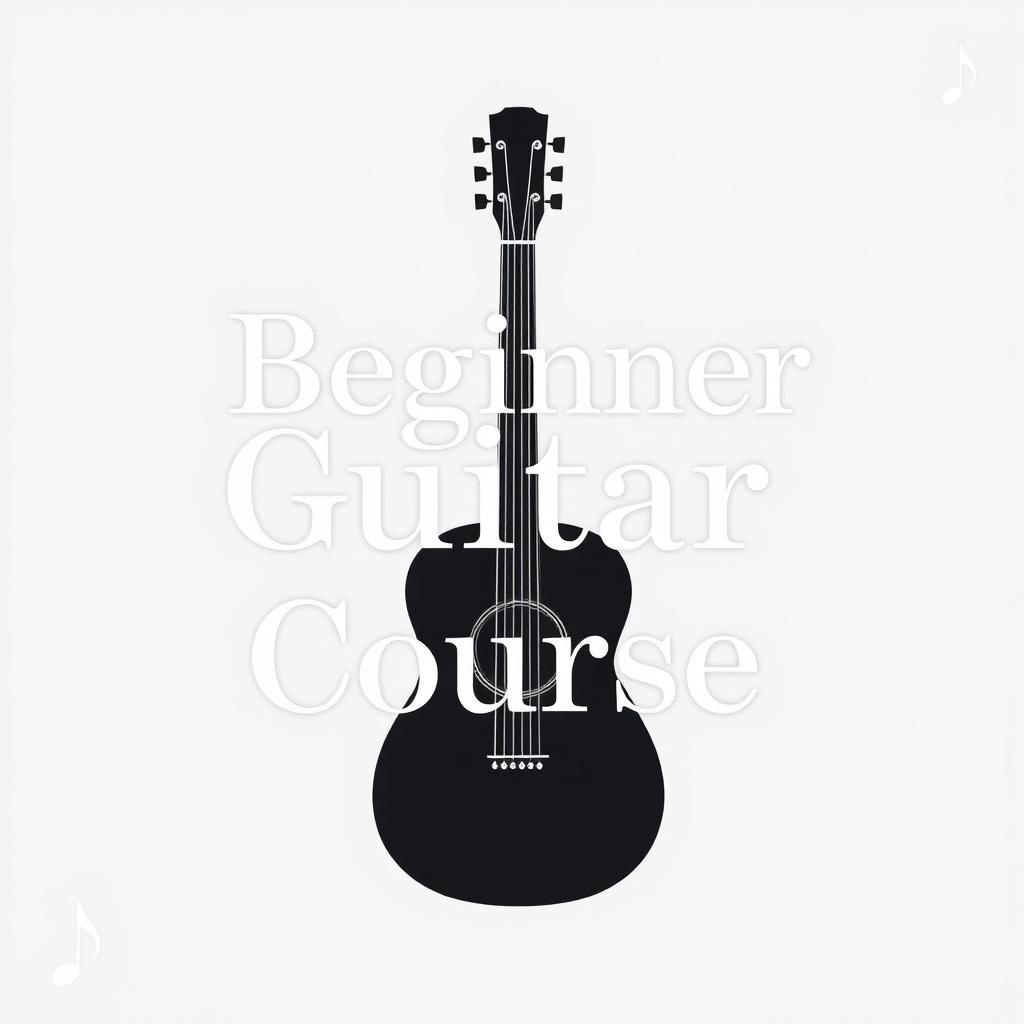 A simple black and white cover design for a beginner guitar course
