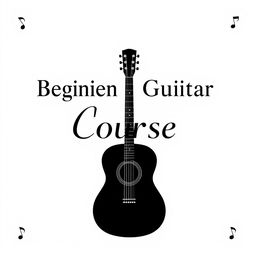 A simple black and white cover design for a beginner guitar course