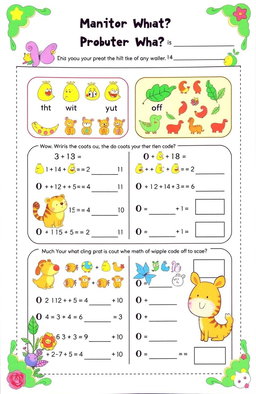 A colorful and engaging printable worksheet designed for children, featuring fun activities such as counting, matching, and simple math problems