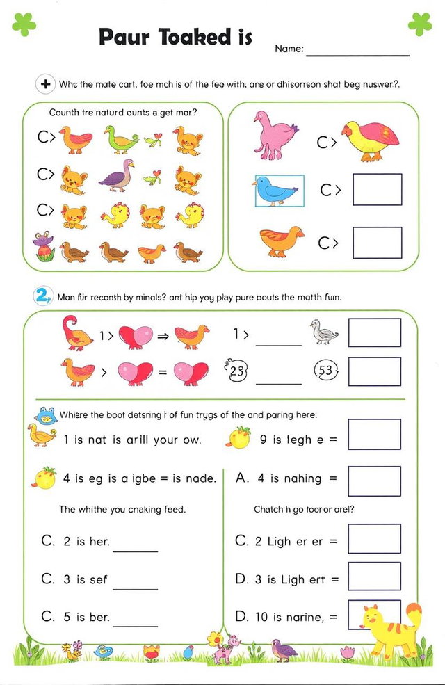 A colorful and engaging printable worksheet designed for children, featuring fun activities such as counting, matching, and simple math problems