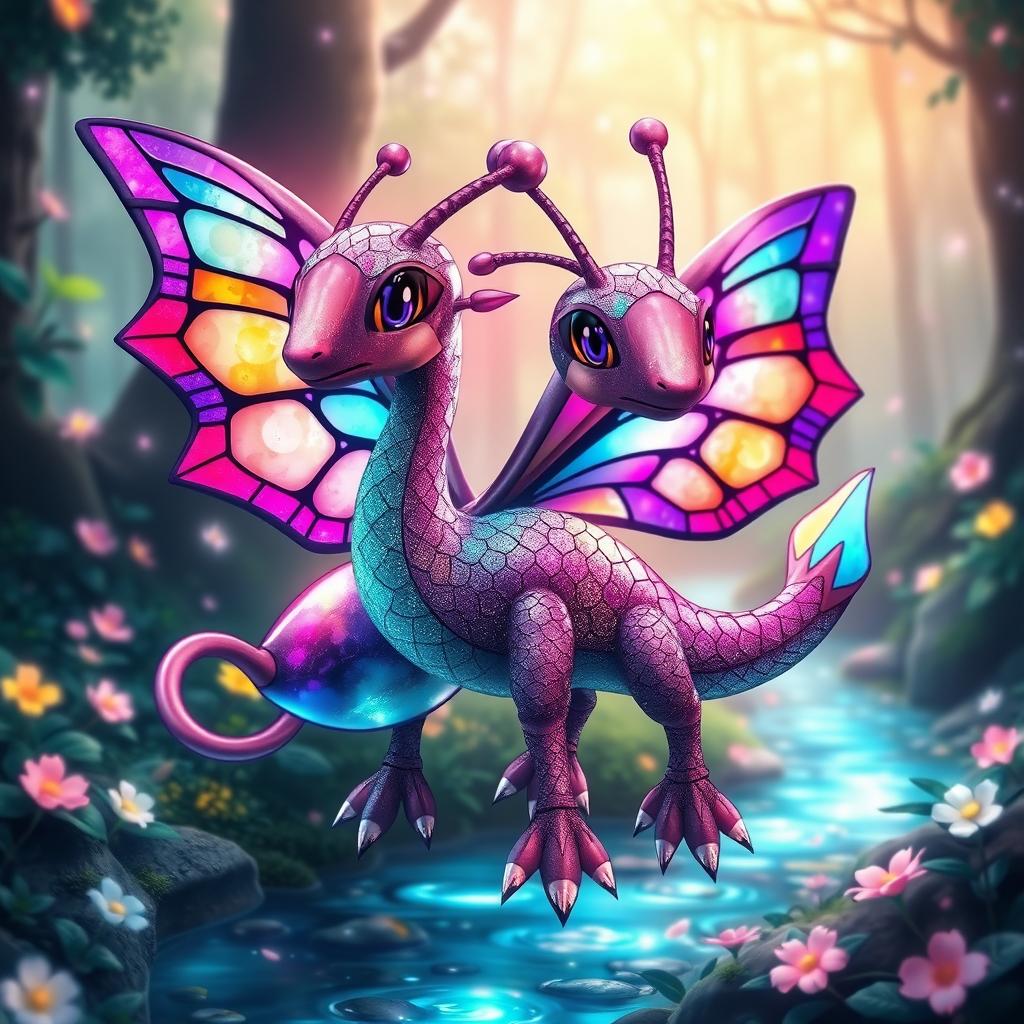 A whimsical new Pokémon designed based on a fusion of a dragon and a butterfly